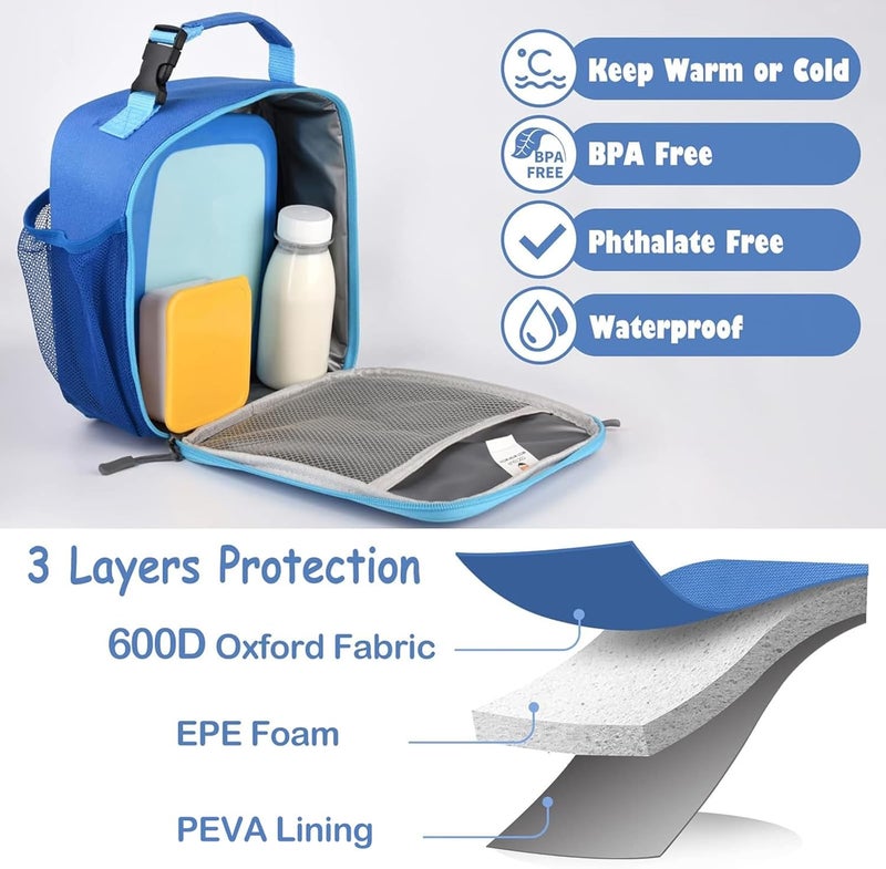 CaCTOUR Lunch Box Kids,Premium Insulated Lunchbox for Girls Boys,Soft Mini Cooler Bag Back to School Thermal Reusable Lunch Bag for Work School Picnic (Blue) - Image 4